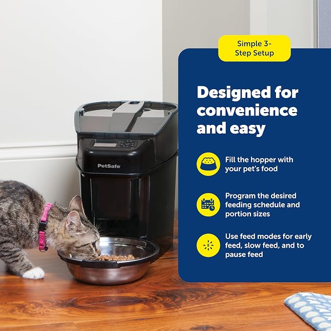 PetSafe Healthy Pet Simply Feed Auto Feeder, Programmable, Holds 24 Cups | Schedules up to 12 Meals/Day, Portions 1/8 to 4 Cups, Slow Release for Fast Eaters, Holds 24 Cups, Battery Operated.