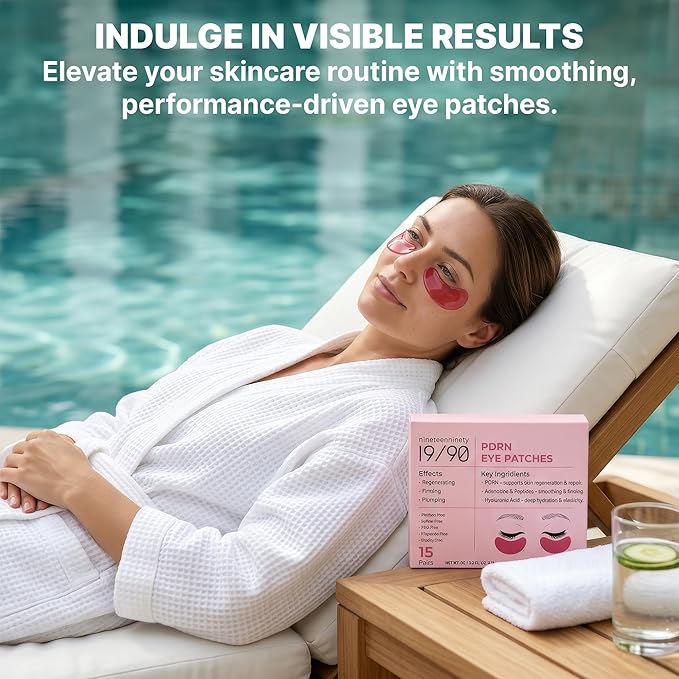 19/90 PDRN Revitalizing Hydrogel Eye Patches for Dark Circles & Puffiness - Pink, Caffeine, Hyaluronic Acid, Hydrating Treatment for Women - Under Eye Mask, Brightening, Cooling - Pink (15 Pairs)