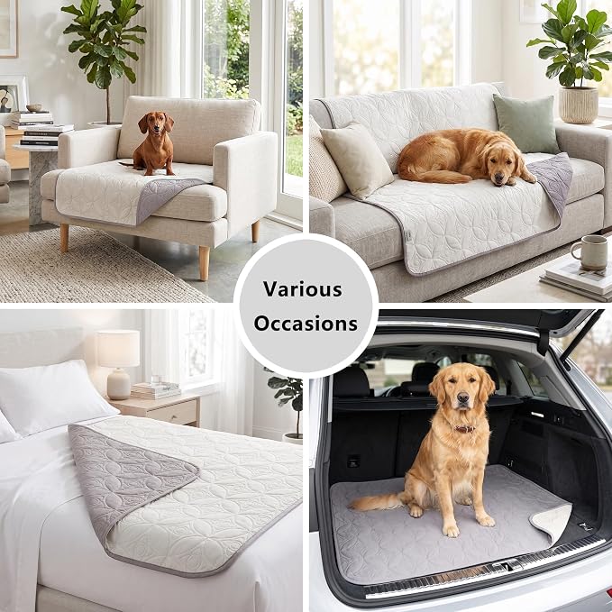 Waterproof Couch Cover for Dogs - Washable Pets Furniture Protector | TPU Leak-Proof Liner, Lightweight & Reversible, Fits Chair, Sofa, Bed, 82" x 82" , Lightgrey/Cream