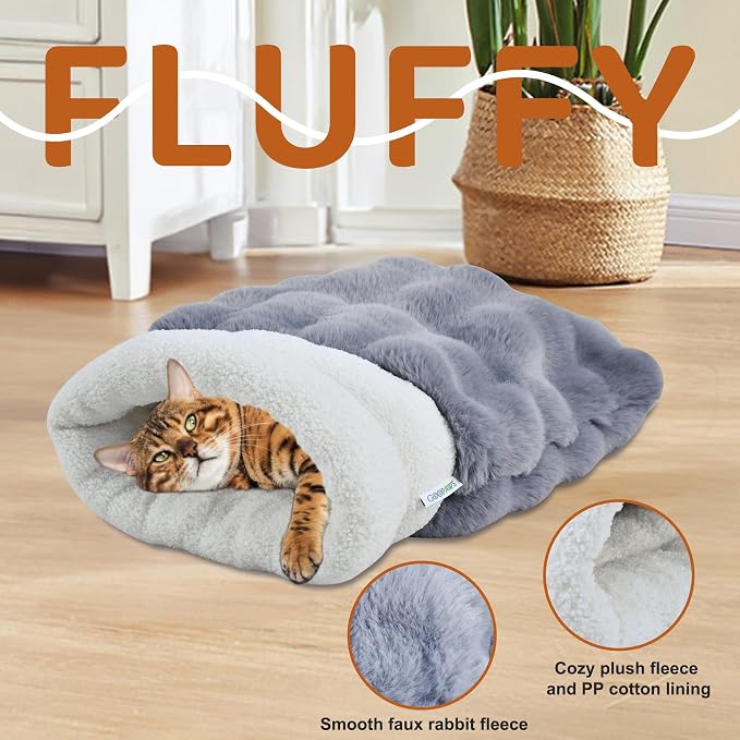 3 in 1 Semi-Enclosed Self Warming Burrow Cat Bed Sleeping Cave | Keep Warming, Machine Washable, Easy to Clean, Soft & Comfortable, Pet Beds fo Cats & Dogs, Cozy Privacy Nook