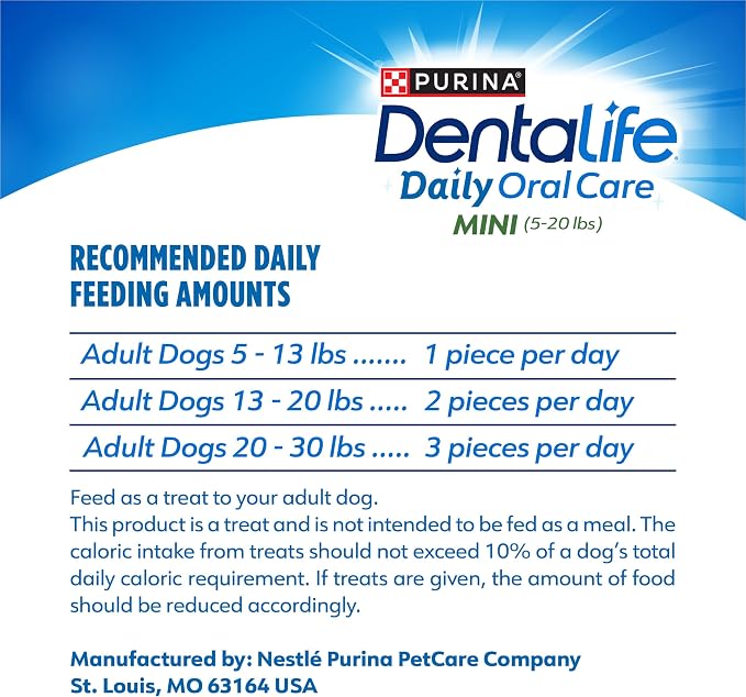 Dentalife Purina Daily Oral Care Dental Dog Treats for Small Dogs, 58 ct | For small dogs 5-20 lbs, chicken-flavored dental chews that freshen breath and fight tartar buildup, made in the USA