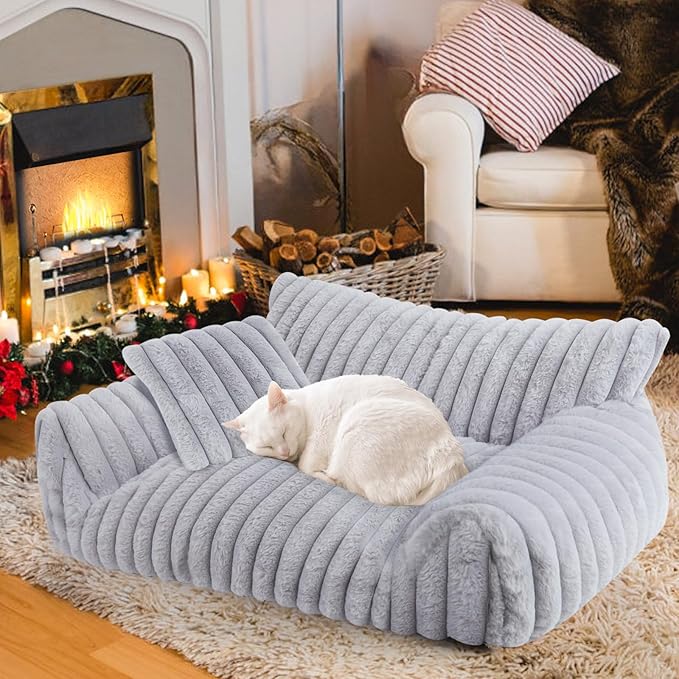 Dog Beds for Small Dogs, Cat Dog Couch Bed for Indoor Cats, Dog Sofa,M,Grey | Dog Couch Bed with Removable Washable Cover,Cute Fluffy Pet Sofa Cat Couch Bed,Washable Dog Bed Medium Large Size Dog