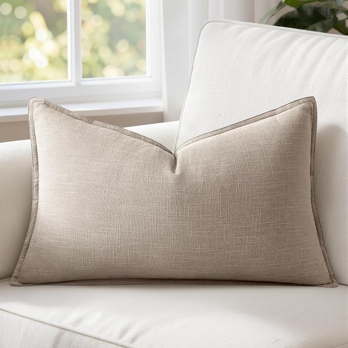 MIULEE Decorative Linen Lumbar Pillow Cover 12x20 Inch Natural Linen | Boho Farmhouse Neutral Couch Long Throw Pillow for Bed, Pack of 1 Accent Modern Pillowcase, Sofa Livingroom Home Decor