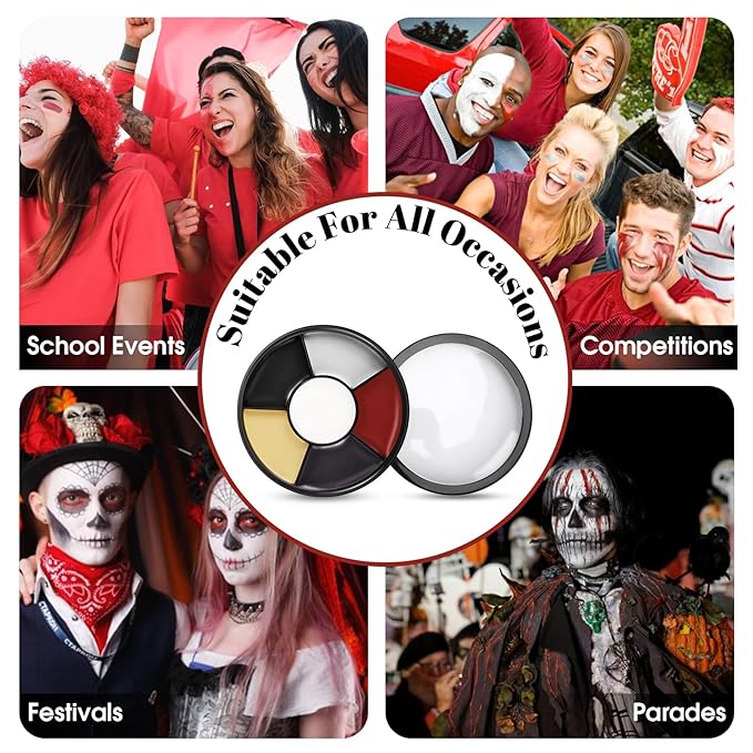 6 Colors Halloween Face Body Paint + 6pc Sponge + 3pc Brush, Black Red White Yellow Bruise SFX Makeup, Face-Paint Body Paint Halloween Makeup Kit for Zombie Clown Vampire Skeleton Joker Costume