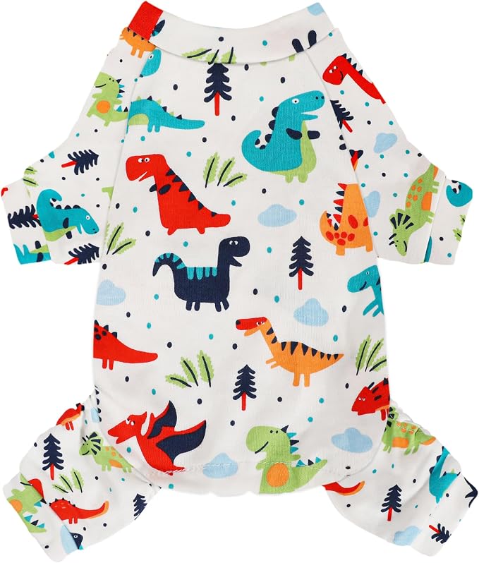 Dog Pajamas Comfy Dog Clothes for Small Dogs, 100% Cotton Dog Pjs Stretchy Breathable, Comfy Soft Pet Onesie Designed for Extra Small Sized Dogs Boy Girl Pet Jammies Outfits (Dinosaurs, Large)