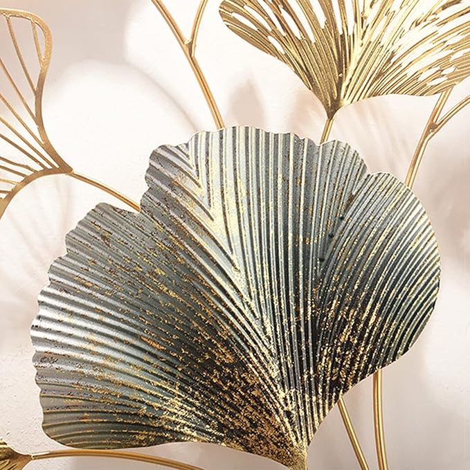 CDDUOLA 3D Room Wall Decor, Handmade Art Metal Round Golden Ginkgo Leaf Decorative Wall Sculpture for Home Living Room And Bedroom, 2 Pack | Handmade Art Metal Ginkgo Leaf Decorative Wall Sculpture for Home Living Room And Bedroom, 2 Pack