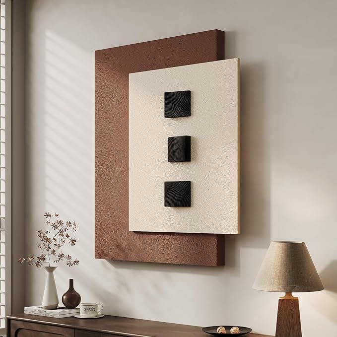 Cuspin Modern 3D Wood Wall Art for Living Room, Neutral Minimalist Textured Artwork for Walls, Beige Brown Paintings Wall Decor for Bedroom Dining Room Hallway