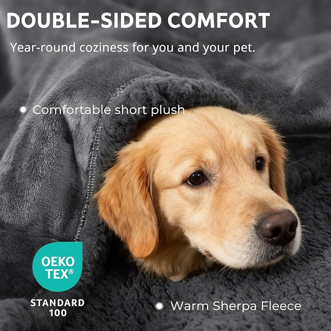 Waterproof Dog Blanket 60 x 80 in for Large Dogs, XL Washable Pet Blanket | Aodisman Thick Fleece Dog Throw Blanket, Leakproof Washable Furniture Protector for Sofa, Couch, Bed, Crate & Kennel, Grey