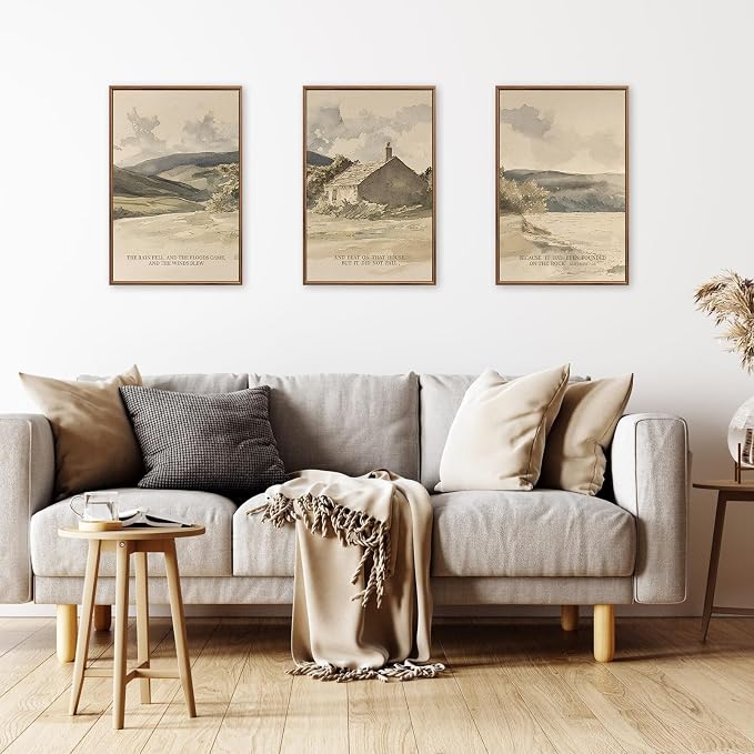 FWIEXA Christian Bible Verse Framed Canvas Wall Art Set, 3 Piece Easter Jesus Scripture Wall Decor, Religious Inspirational Quotes Art Prints, 16x24 Inches Vintage Neutral Biblical for Prayer, Bedroom, Living Room