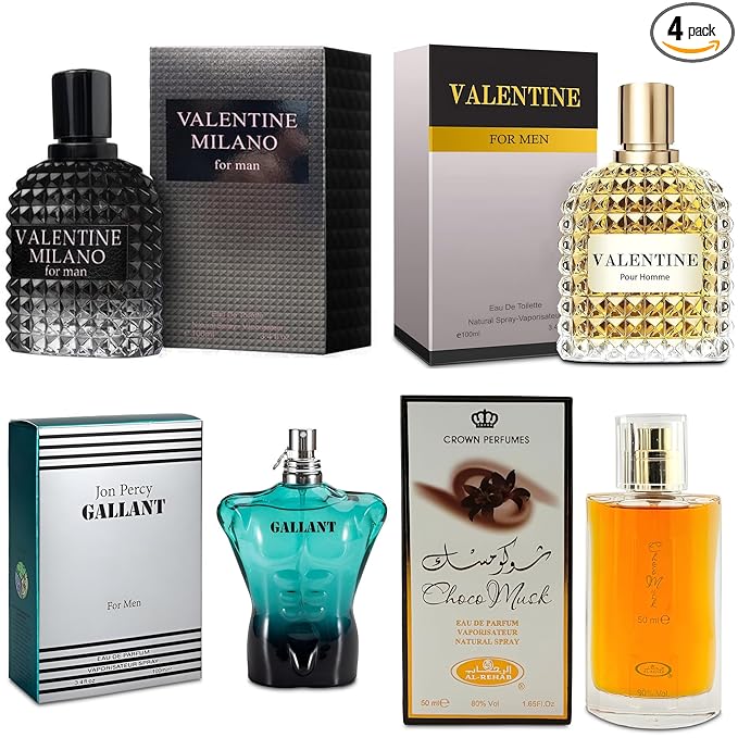 A CENTER Men's Cologne Gift Set Include Valentine Milano,Valentine,Choco Musk & Gallant - 3.4 Fl Oz Each | Vanilla Bourbon, Leather & Amber Floral Fragrance | Luxury Eau de Toilette