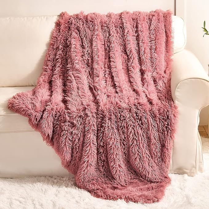 YUSOKI Long Faux Fur Throw Blanket, Pink,50" x 60" | Ultra Soft, Lightweight for All Season Use, stays fluffy after repeated washes, Perfect Gifts, Machine Washable