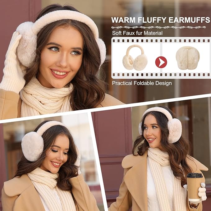 Yusongirl Winter Women Scarf Gloves Beanie Ear Muffs Socks Set Cold Weather Warm Knit Hat Fleece Long Neck Warmer 5 in 1 Set