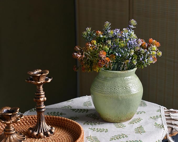 Quoowiit Ceramic Rustic Farmhouse Vase, Green Distressed Flower Vase for Home Decor, Boho Decorative Vases for Centerpiece Table Decorations, Vases for Living Room Kitchen Entryway Mantle Shelf Decor