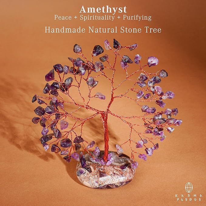 Amethyst Crystal Tree of Life Birthday Gifts for Women, Mom, Friends, Feng Shui Reiki Healing Chakra Tree for Positive Energy, Good Luck, Money, Handmade Aesthetic Home Office Desk Room Table Decor