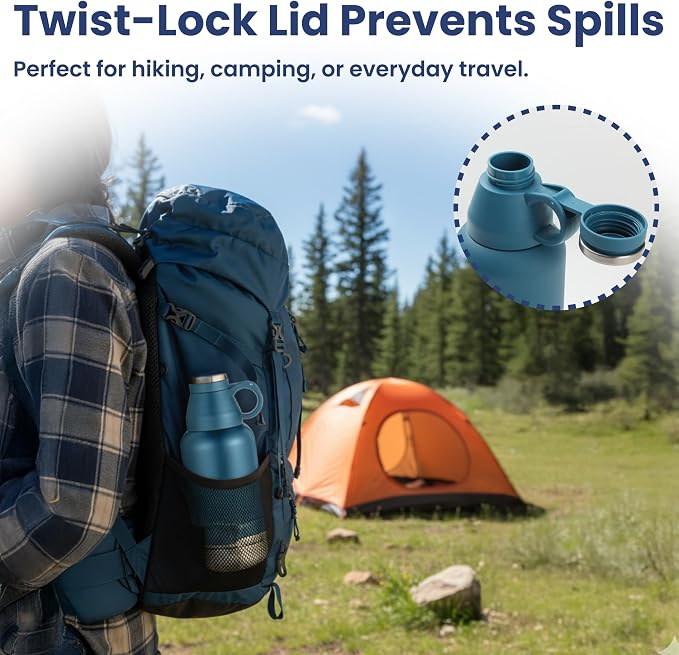 PawsPik 3-in-1 Travel Dog Water Bottle & Bowl Set, 32oz, Blue