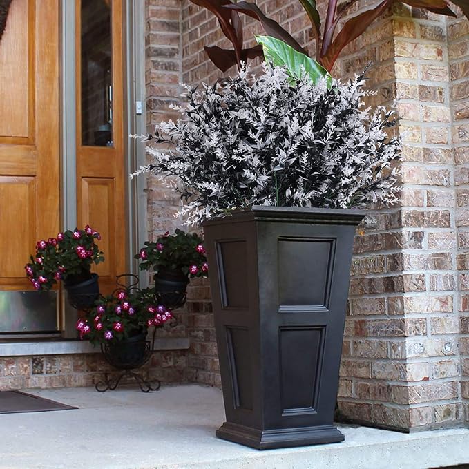 RECUTMS 8 Bundle Artificial Black Flowers Outdoor UV Resistant Fake Flowers | Fall Halloween Decor,Fake Black Plants Greenery Outdoor Shrubs for No Fade Faux Plastic Plants Garden Porch Window Box Décor
