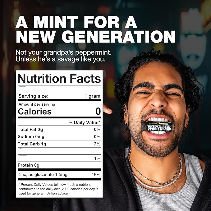 Breath Death Crystal Breth Breath Mints, Peppermint Mint Crystals, Gluten Free, Vegan & Zero Calorie Mints, Zinc-Infused & Fast Acting Formula, Single Pack - 4 Tubes, 12 Servings Per Tube, 1.6 Oz.
