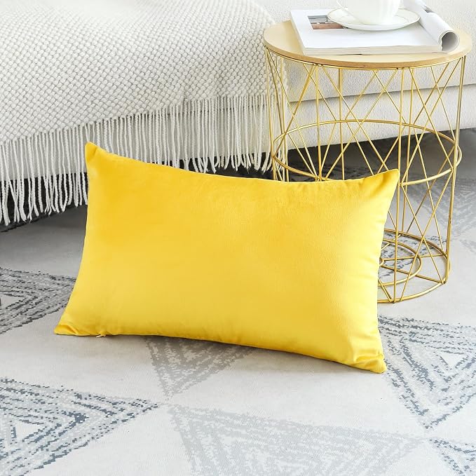 Artscope Luxury Velvet Pillow Covers Decorative Rectangle Pillowcases Soft Solid Cushion Cases for Couch Sofa Bedroom Car Decor 12x20 Inch Golden Yellow
