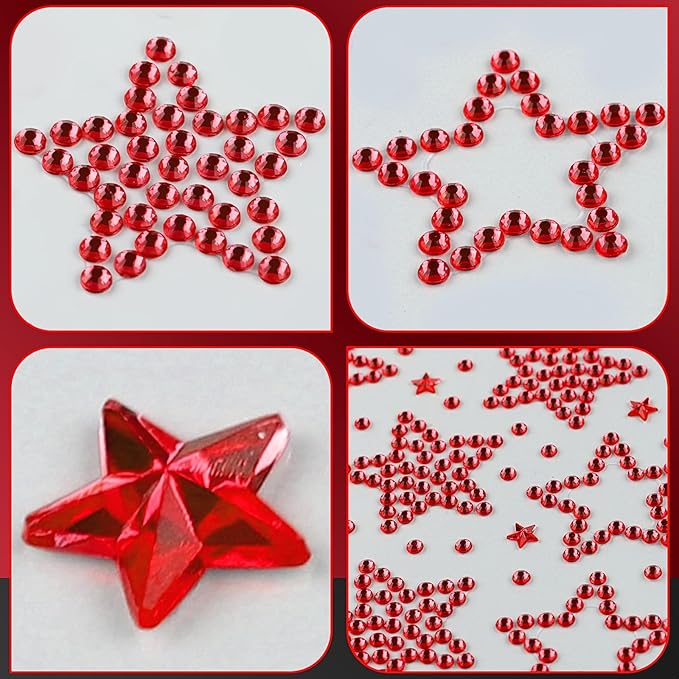 3Sheets Star Gem Stickers Jewels for Crafts, Face Makeup - Self Adhesive Rhinestone Jewel Stickers, Stick on Gems Rhinestones for Crafts, Craft Supplies for Kids (14.red Star)