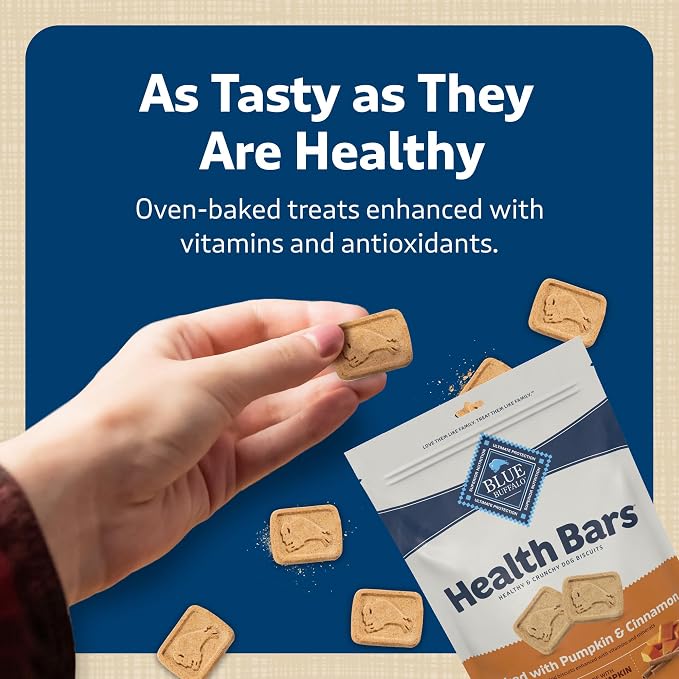 Blue Buffalo Health Bars Pumpkin & Cinnamon Crunchy Dog Biscuits, Oven-Baked with Pumpkin & Natural Ingredients, Healthy Dog Treats with No Artificial Flavors or Preservatives, 16 oz. (Pack of 4)