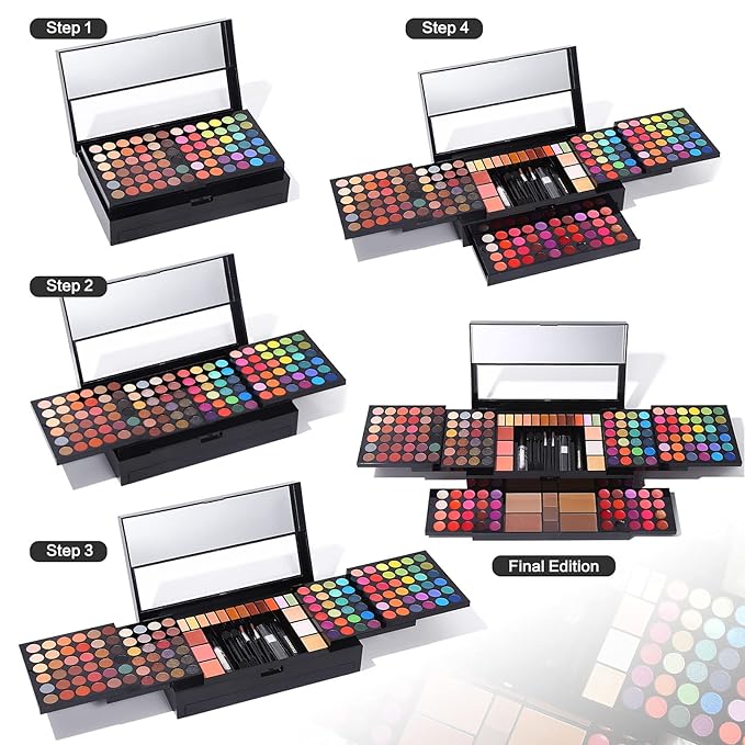 Professional All in One Makeup Kit for Women Full Kit,186 Colors Make Up Palette Christmas Gift Set, Including Eyeshadow,Lip Gloss,Concealer,Highlighter,Contour,Brow Powder,Mascara,Blush & Brush