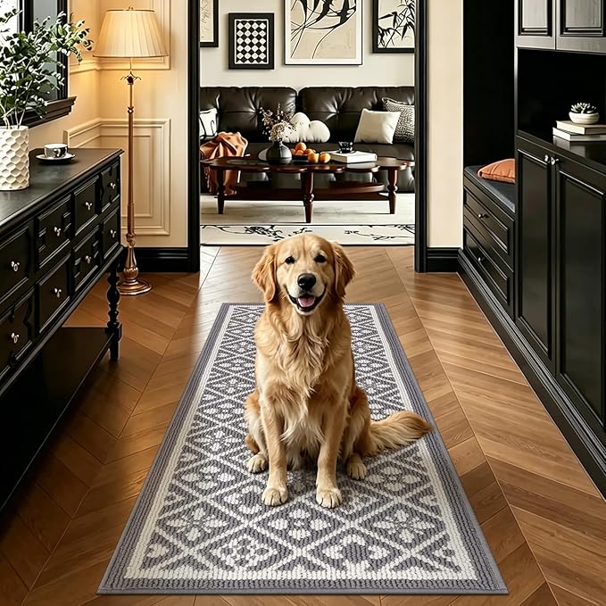 Ileading Hallway Runner Rug 2x6 ft,Washable Indoor Grey Carpet with Non Slip Rubber Backing,Low Pile Durable Kitchen Floor Mat for Laundry Entryway Door & High Traffic Areas