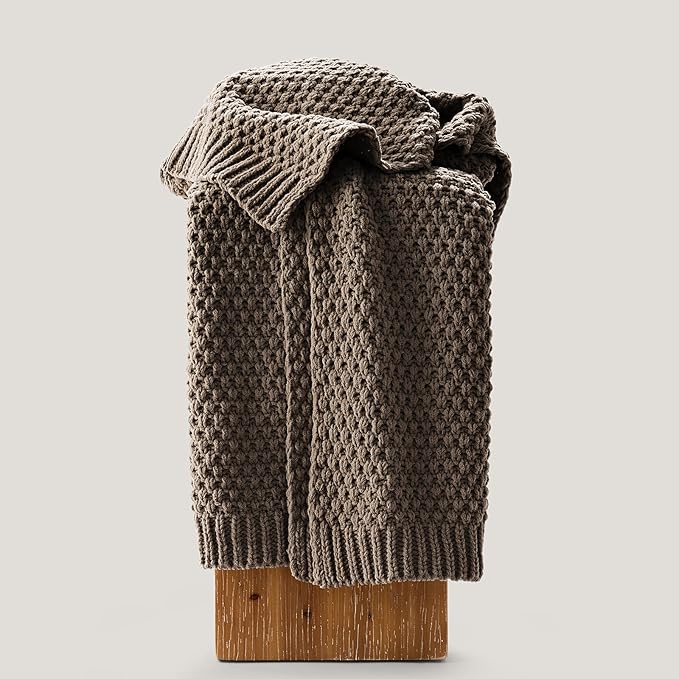EVERGRACEHOME Chunky Chenille Knit Throw Blanket, 60 x 80, Mocha Brown | Sculpted Moss Stitch, Chic Modern Farmhouse, All-Season Warmth, OEKO-TEX® Certified, Elegant Blanket for Couch, Bed, Sofa