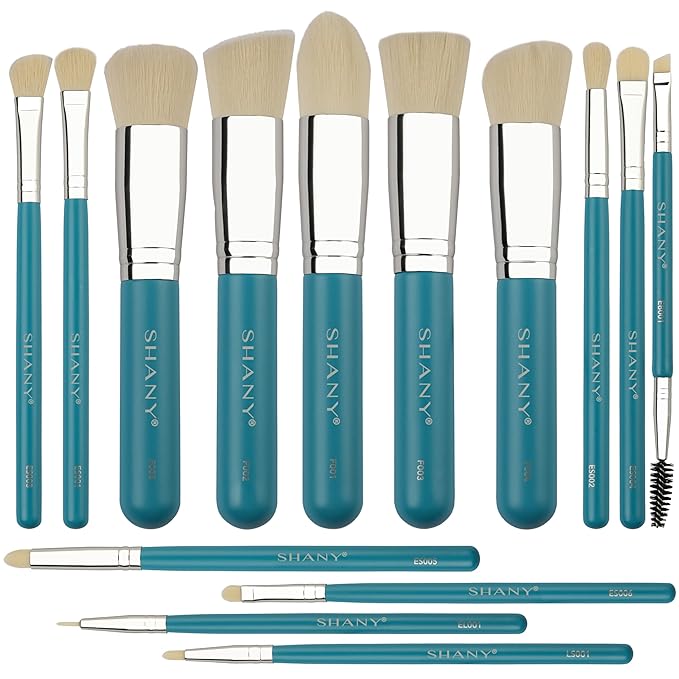 SHANY14 Piece Makeup Brush Set – Elite Cosmetics Brush Collection - Complete Kabuki, Eyes, Face, powder, foundation Makeup Brush Set - Turquoise