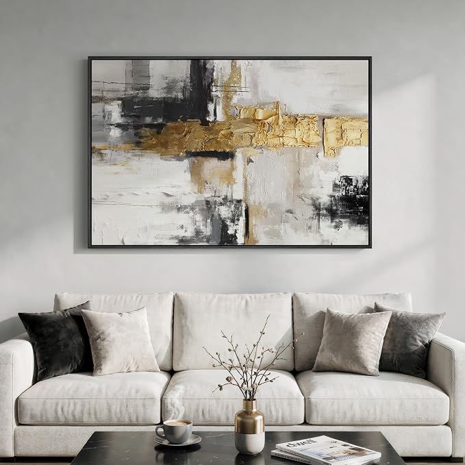 Extra Large Framed Black and White Gold Abstract Wall Art for Living Room, Modern Canvas Prints Vertical Artwork for Walls, Contemporary Art Pictures for Bedroom Dining Room Hallway Wall Decor 40x60 In