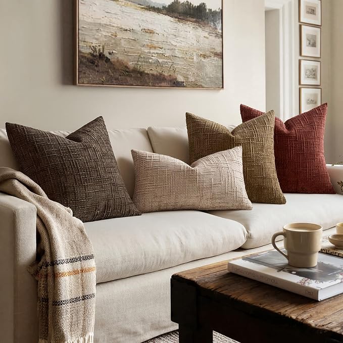 MIULEE Chenille Textured Throw Pillow Covers Reddish Brown 20x20 Set of 2 | Slubby Decorative Pillows, Boho Farmhouse Fall Home Decor, Modern Neutral Cushion Covers for Couch Sofa Bed Living Room