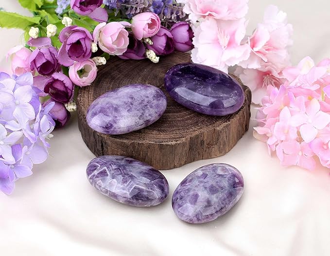 LAIDANLA Amethyst 2.4" Large Palm Stone Healing Crystals Natural Gemstones Calming Effects Energy Balancing Reiki Polished Worry Stone Cleansing Protection Anxiety Stress Relief Therapy 1PC