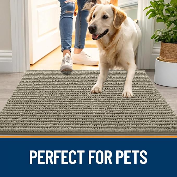 OLANLY Dog Door Mat for Muddy Paws 36x24, Extra Absorbent Chenille Mud Mat | Warm Taupe, Absorbs Moisture and Dirt, Non-Slip Machine Washable Doormat, Quick-Drying Indoor Entryway Floor Mat for Dogs