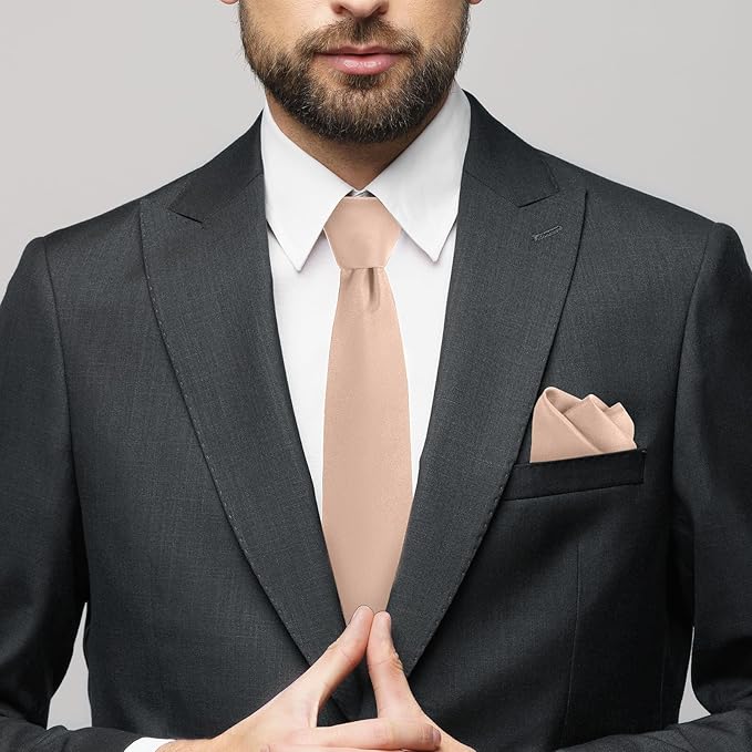 Black Tie Set in Gift Box Mens Solid Color 3.15" (8CM) Black Necktie and Pocket Square Set