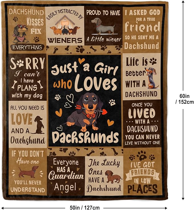 Dachshund Gifts for Women, Wiener Dog Gifts Blanket 50"x60" | Dachshund Decor/Blanket/Accessories/Stuff, Weenie Dog Gifts, Weiner Dog Stuff/Blanket/Merch for Dachshund Lovers, Doxie Gifts