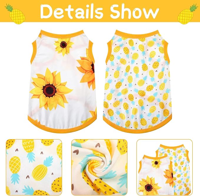 Frienda 4 Pieces Dog Clothes Set Include 2 Pcs Cute Pet Dress Lovely Dog Dress and 2 Pcs Breathable Pet T Shirt Puppy Clothes(Pineapple, Sunflower,X-Large)
