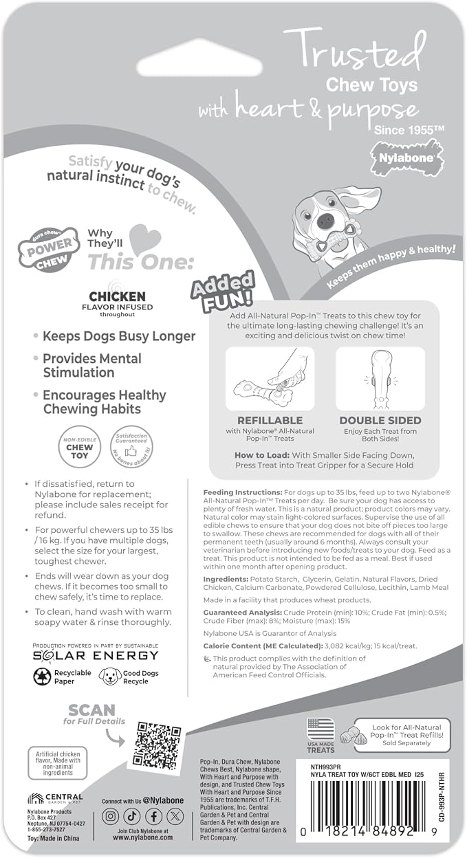 Nylabone Power Chew Knuckle Bone & Pop-In Dog Treat Toy, Medium