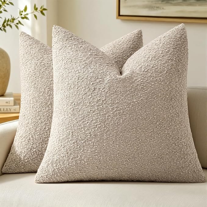 MIULEE 16x16 Decorative Lumbar Boucle Couch Pillow Covers Oatmeal | Set of 2 Textured Neutral Throw Pillow Covers, Accent Solid Pillowcases, Sofa Living Room Home Decor