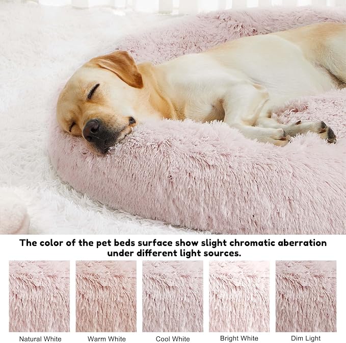 Western Home Calming Donut Large Dog Bed Pet Bed,36" Pink | Fluffy Faux Fur Round Cuddler,Anti-Anxiety,Anti-Slip Bottom,Plush Round Pet Dog Beds for Large Sized Dogs,Up to 80 LBS