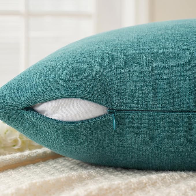 MIULEE Teal Chenille Couch Throw Pillow Covers, 16x16 | Set of 2, Soft Coastal Home Decor, Modern Farmhouse Decorative Pillowcases for Sofa Living Room Bed