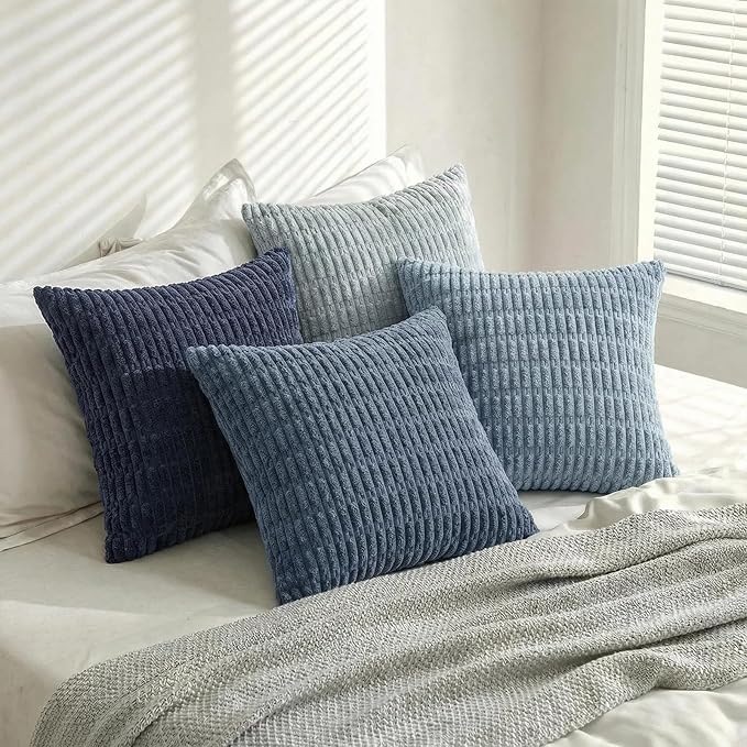 Fancy Homi 4 Packs Decorative Throw Pillow Covers for Living Room Couch Bed, Modern Farmhouse Boho Home Décor Accent Cushion Case, 16" x 16", Blue Series