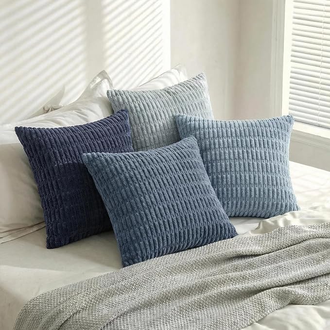 Fancy Homi 4 Packs Decorative Throw Pillow Covers for Living Room Couch Bed, Modern Farmhouse Boho Home Décor Accent Cushion Case, 22" x 22", Blue Series