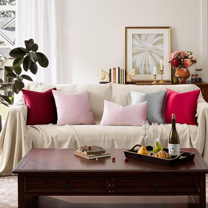 GIGIZAZA Sweet Lilac Velvet Throw Pillow Covers 22x22 Pack of 2 | Decorative Pink Pillows for Couch Sofa,280gsm Soft Textured Fabric,Modern Square Pillowcases,Luxury Cushion Covers