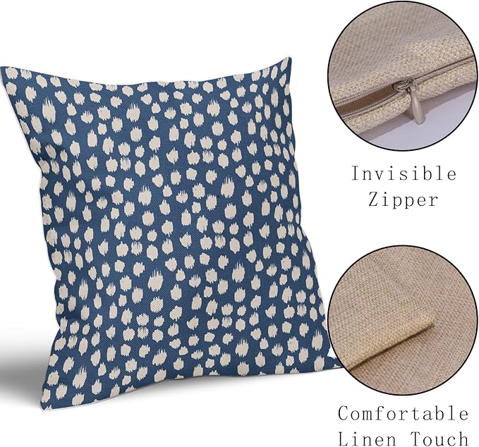 Sweetshow Blue Cream Dots Pillow Covers 20x20 Set of 2 Boho Design Polka Dot Throw Pillows Modern Trendy Print Outdoor Decorative Pillowcase Square Linen Cushion Cases Decor for Sofa Couch Bed