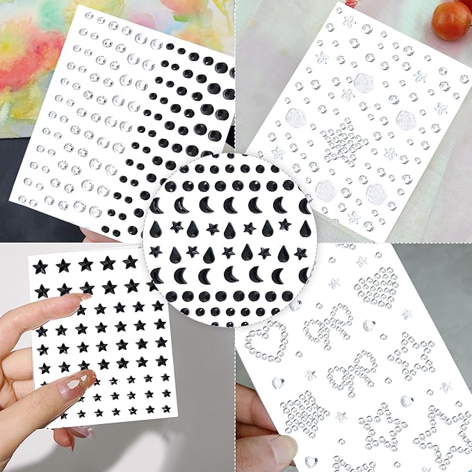 SAOROPEB 5 Sheets Face Gems Face Jewels Stickers, Self Adhesive Eye Body Face Nail Crystal Rhinestones Rainbow for Women Festival Accessory and Nail Art Decorations