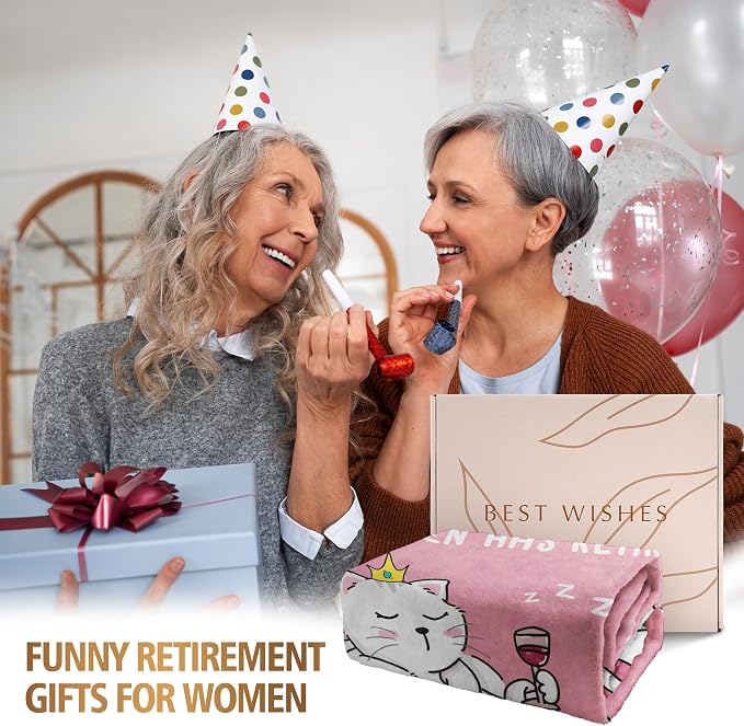 Retirement Gift for Woman, Funny Retirement Blanket, 2026 Retired Gifts | for Women, Friends, Coworker, Nurse, Teacher, Happy Retirement Gifts Ideas, Retired Queen Cat Pink Blanket(50 * 60)