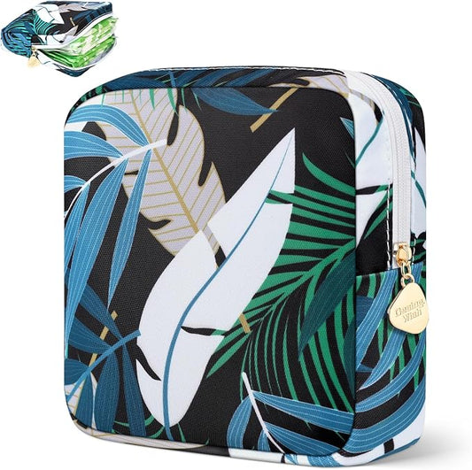 Period Bag for Girls Polyester Period Pouch Pad Bag First Period Kit for Teen Pads/Sanitary Napkins/Small Tampons, Feminine Hygiene Organizer for Women (Jungle Leaf)