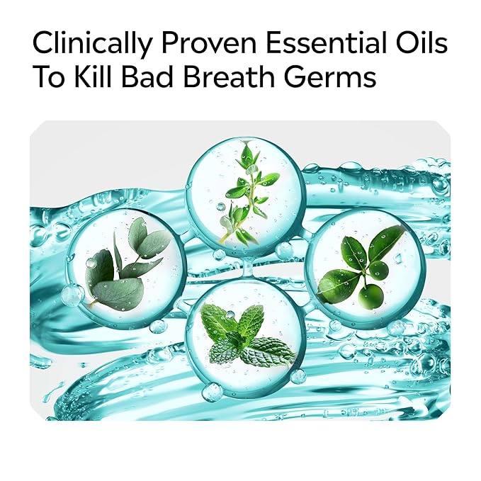 Listerine Cool Mint Alcohol-Free Mild Mouthwash, Oral Rinse Kills 99.9% of Germs That Cause Bad Breath, Less Intense Taste, Mild Mint Flavor, 500 mL