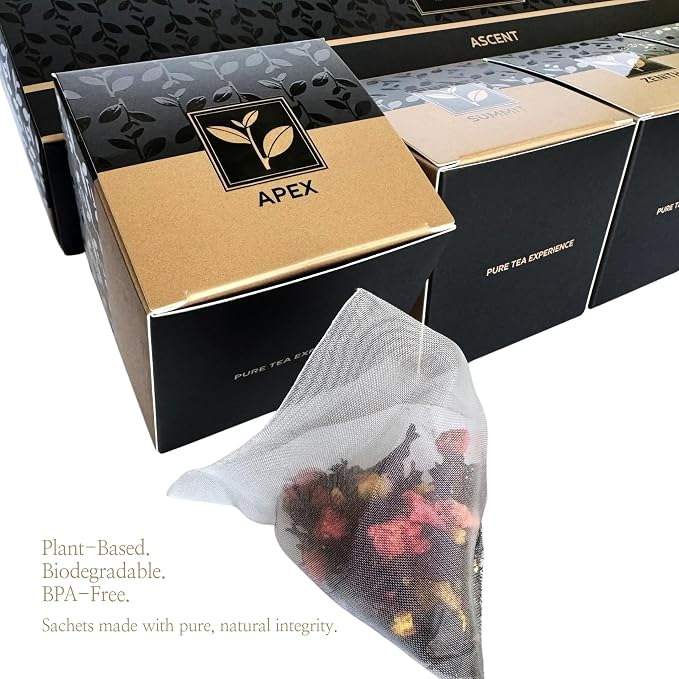 Pure And Easy Tea, Ascent Premium Tea Flight Sampler, 15-Count Whole-Leaf Variety of Naturally Caffeinated Blends, Designed for Focus & Clean Energy, BPA-Free Pyramid Tea Bags, Gift Box (52.5g)