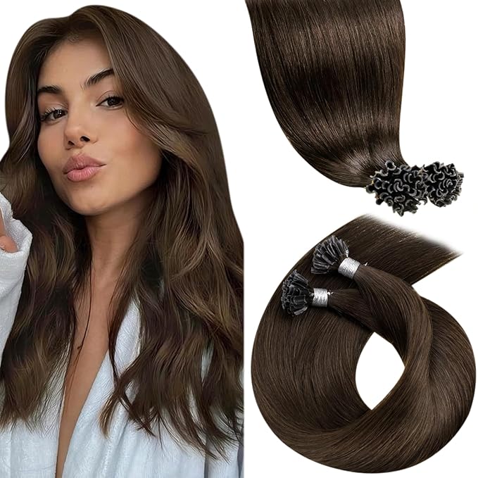LaaVoo U Tip Hair Extensions Human Hair Brown Ktip Human Hair Extensions Medium Brown K Tip Hair Extensions Real Human Hair Hot Fusion Straight 100g 100s 18 Inch