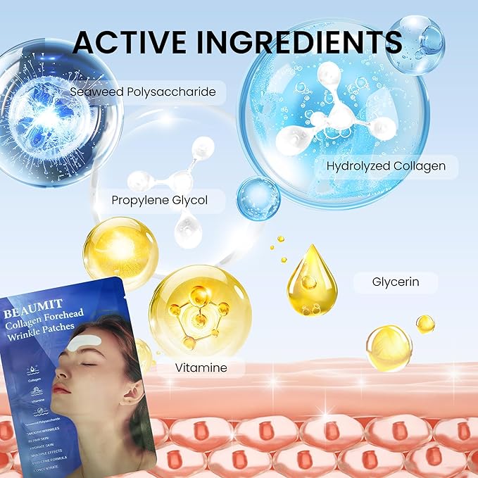 Tripsky Forehead Wrinkle Patches, Overnight Facial Wrinkle Patches With Collagen, Forehead Wrinkles Treatment Jelly Pads Softening Fine Lines